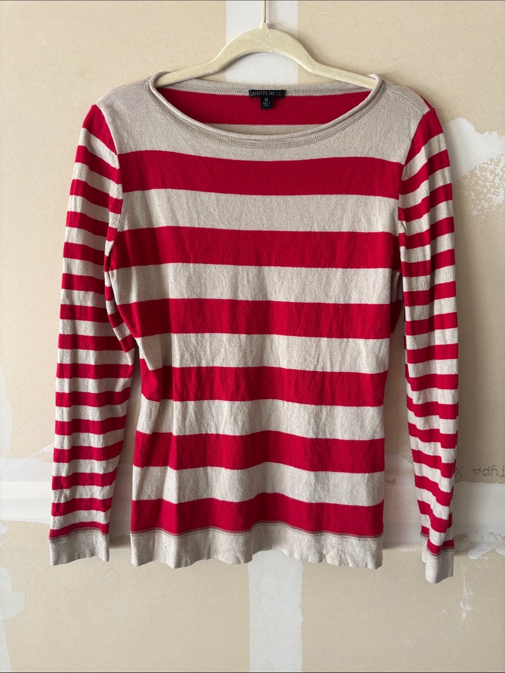 Lafayette 148 striped modal merino wool blend red/ tan stripe sweater medium
